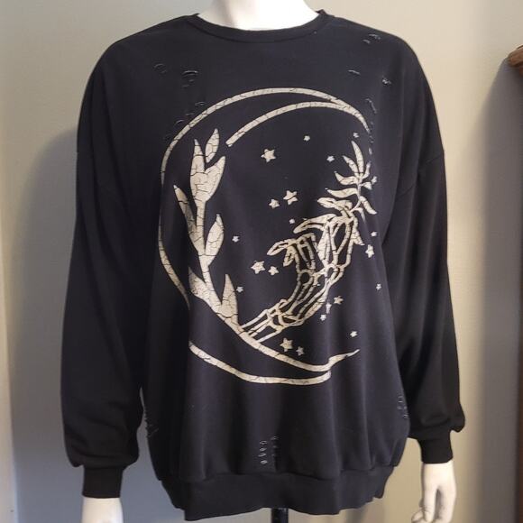 Modish Rebel Moon Stars Graphic Sweatshirt Sz S Distressed Grunge Celestial - Picture 1 of 13